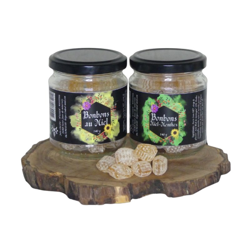 Lot de 2 X 140 g de bonbons miel et miel-menthe